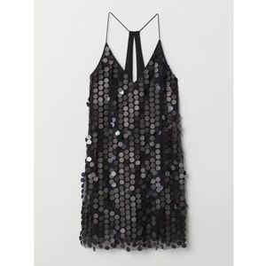 Divided H&M Black Mini Short V-Neck Sequined Dress